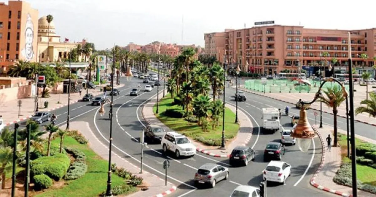 Busy traffic in Marrakech street scene