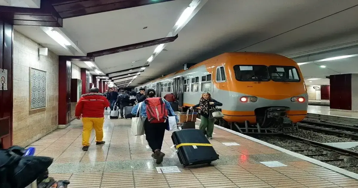ONCF train at major Morocco railway station showing modern rail transportation